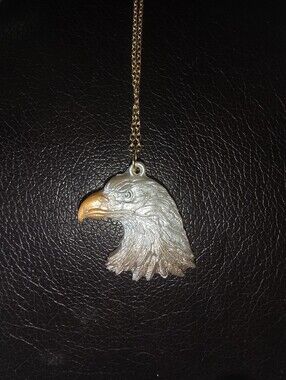 Handmade Realistic Resin Eagle Pendant On Gold Tone 18" Chain